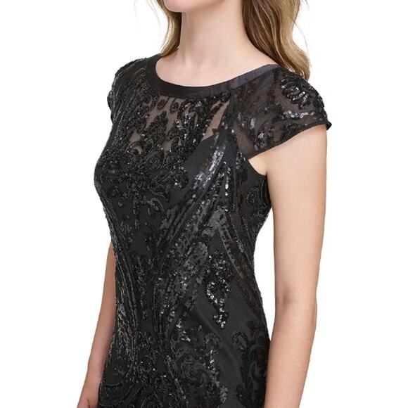 NEW Guess Black Sequin Cocktail Dress Size 4 Rosette Ruffle Mini Formal Hoco NWT - Picture 14 of 14